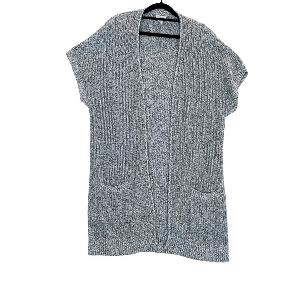 Caslon Sweaters - Caslon Women's Medium Gray Knit Open Front‎ Cap Sleeve Duster Cardigan